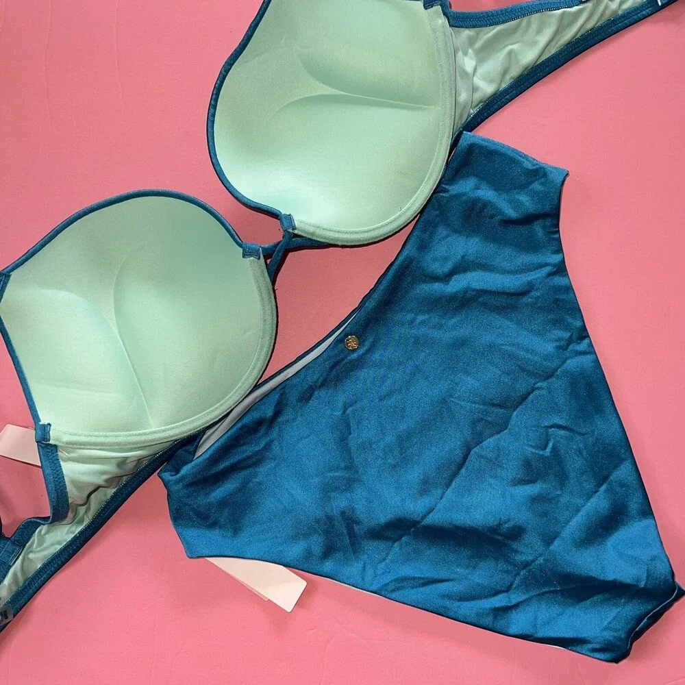 NWT Victoria's Secret 32A,32B,34A,34B,36C,38C BOMBSHELL BIKINI BLUE shine strap